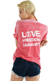 LOVE FREEDOM HUMANITY Vintage Wash Tee Shirt- Red