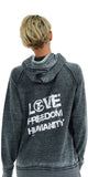 LOVE FREEDOM HUMANITY Grey Burnout Wash Hoodie